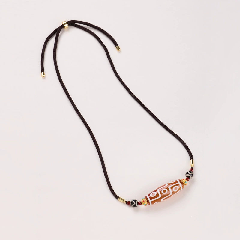 Tibetan Nine-Eye Dzi Bead Necklace – Protection & Abundance Talisman Pendant, Red Agate with Turquoise Gold Accents, Spiritual Jewelry Gift for Men & Women
