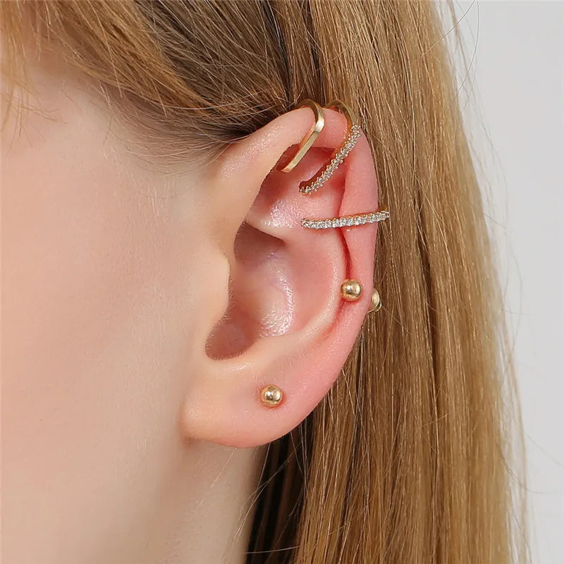 VAGZEB Bohemian NO Piercing Crystal Rhinestone Ear Cuff Wrap Stud Clip Earrings For Women Girl Trendy Earrings Jewelry Bijoux
