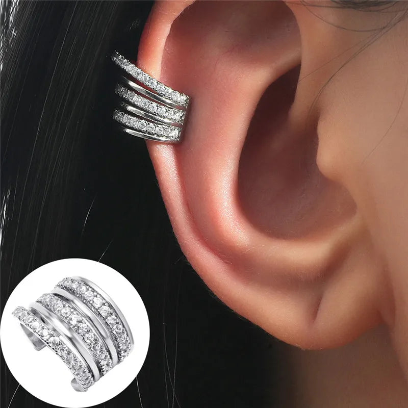 VAGZEB Bohemian NO Piercing Crystal Rhinestone Ear Cuff Wrap Stud Clip Earrings For Women Girl Trendy Earrings Jewelry Bijoux